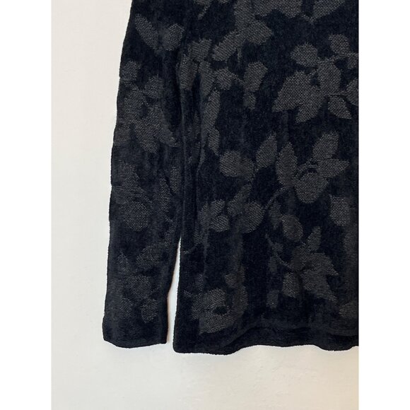 J Jill Cotton Silk Wool Blend Soft Leaf Textured Ribbed Sweater Black Medium - Picture 3 of 10